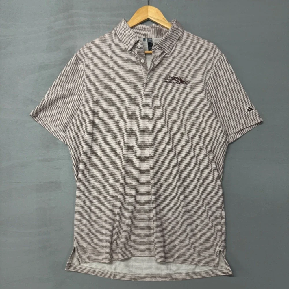 Adidas Golf Polo Maroon Striped Indian Canyons Palm‎ Springs Logo Size Medium